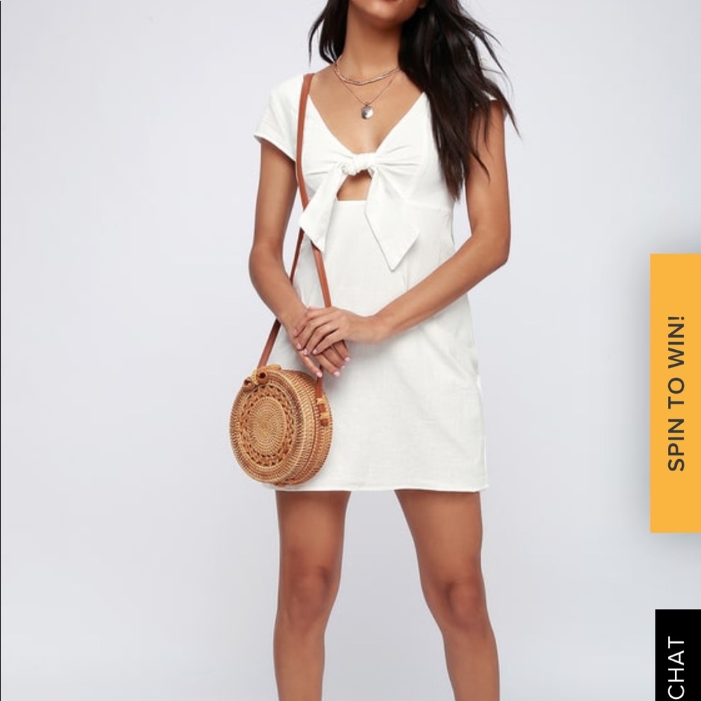 🎉SALE🎉 TIE-FRONT SWEETHEART OFF WHITE MINI DRESS
